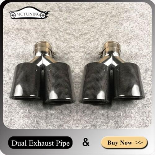 1 Pair Y Model Exhaust System For Akrapovic Exhaust Pipe Car Universal Carbon Fiber Stainless Steel Glossy Black Muffler Tip