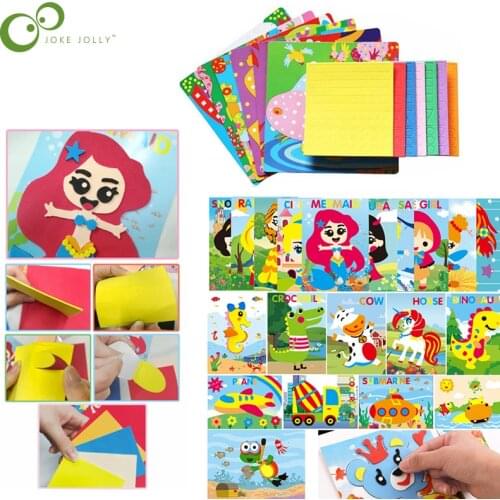 10Pcs Art Craft Early Learning Educational Toys Kids DIY EVA Foam Stickers Cartoon Princess Animal Dinosaur Puzzle Games WYW