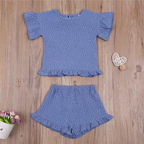 2021 Kid Girl Clothes Outfits Ruffled O Neckline Bandage Short Sleeves Shirt + Shorts Summer Clothing Kids Two Piece Set