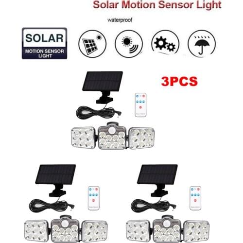 3pcs 138 led remote seperable Solar Light Outdoor PIR Motion Sensor Solar Lamp Waterproof 3 Heads Adjustable Security Spotlight
