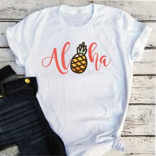 Aloha Summer Tee Cartoon Pineapple Girls Harajuku Graphic T Shirts 2021 Women Fashion Clothing Kawaii Vintage Tops XL