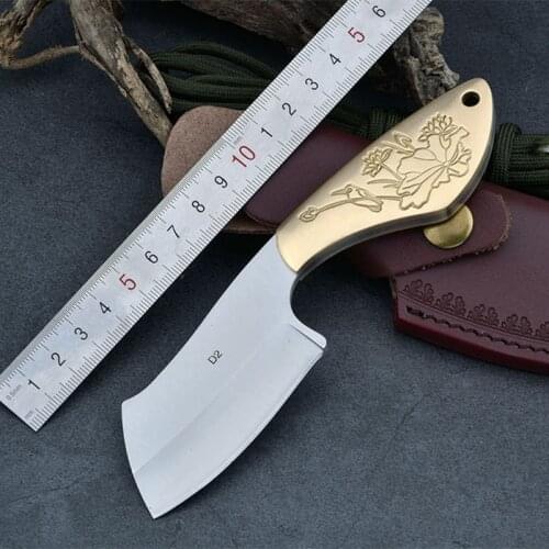 Free shipping D2 Steel Straight Knife Tactical Hunting Knife High hardness Household copper Handle Fixed Blade Knife