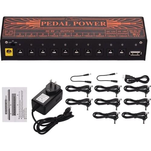 Rowin Compact Size Guitar Effect Power Supply Station 10 Isolated DC Outputs for 9V 12V 18V Guitar Effects with 5V USB Output