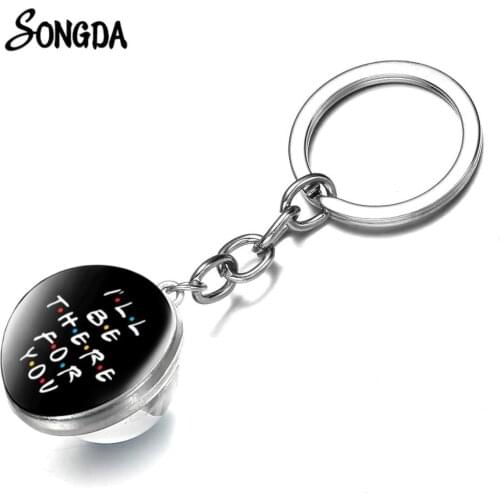 Friends TV Show Key Rings 25th Anniversary Series Cartoon Fun Pattern Glass Cabochon Key Ring Keyholder For Good Friends