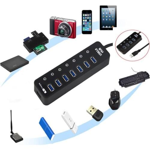Newest Smart USB Fast Charge 3.0 HUB 7/4 Port With Fast Charge HUB With Independent Switch USB Splitter