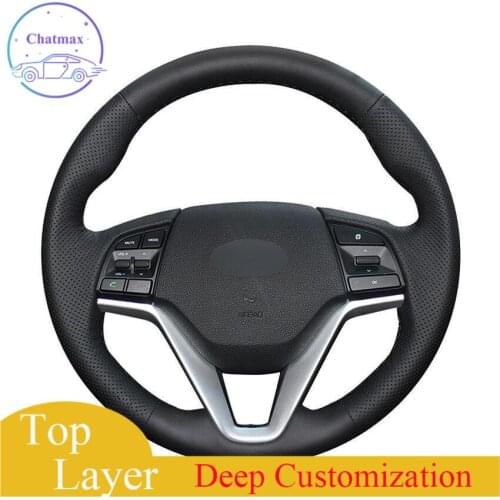 For Hyundai Tucson 2015-2019 car steering wheel cover black leather hand-stitchAnti-slip fit all season