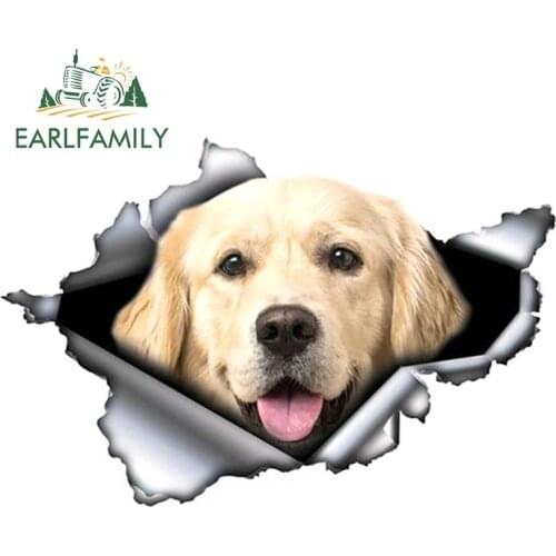 EARLFAMILY 13cm x 8.8cm Bright Golden Retriever Car Sticker Torn Metal Decal Reflective Stickers Waterproof Car Styling Decor