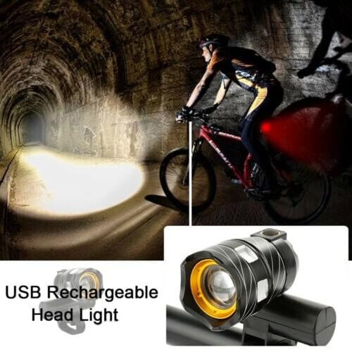 650LM T6 LED Zoomable Bike Headlight USB Charging Super Bright Bike Front Light Cycling Warning Light