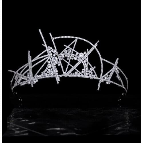 Geometric starry sky crown tiara bridal wedding micro-inlaid AAA zircon crown wedding headdress HT21006