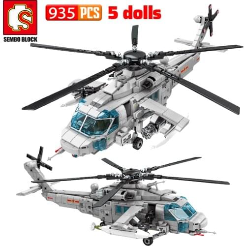 City Police Military Technical Helicopter Transport Aircraft Building Blocks WW2 Airplane Figures Education Bricks Boys Toys