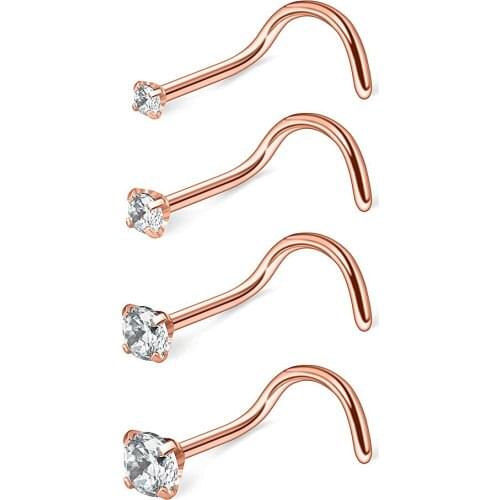 JFORYOU 18G 1.5mm 2mm 2.5mm 3mm Round CZ Nose Screw Studs Rings Piercing Jewelry 4PCS