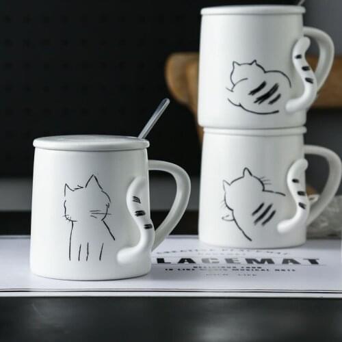 Japanese cat tail ceramic cup creative mug cartoon cup cute coffee cup with lid vibrating sound with the same paragraph