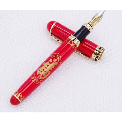 Duke D2 Classic Fountain Pen Chinese "Fu" Pattern and Gold Clip Advanced Writing Pen Business Office Home Supplies