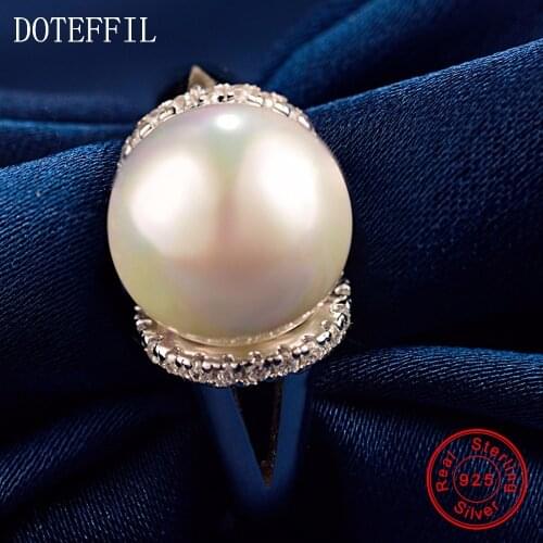 AAA 8mm Pearl Charm Flower Rings Woman 100% 925 Sterling Silver Fashion Rings High Quality Woman 925 Silver Jewelry