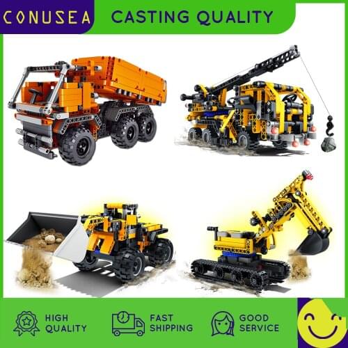 Building Bocks Bricks Car Engineering Excavator Bulldozer Crane Dump Truck Caterpillar Tractor Model Educational Toys For Boys