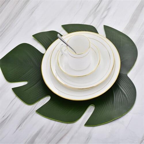 Kitchen Placemat Leaves Pvc Dining Table Mat Disc Pads Bowl Pad Coasters Waterproof Table Decor Cloth Pad Slip-Resistant Pad