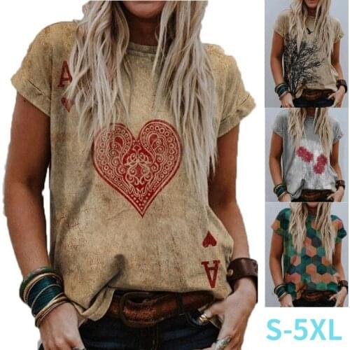 Kuelawear Print Round Neck Short Sleeve Ladies Casual T-shirt Summer Tops Fashion Loose Pullover Women T-shirt Shirts Plus Size