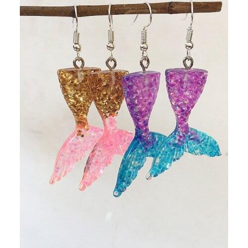 Summer Style Cute Mermaid Princess Fashion Earring For Women Trendy Silver Color Hook Multicolor Resin Drop Earrings For Girl