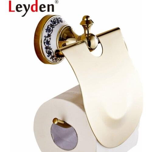 Leyden Wall Mounted Gold Brass Lavatory Toilet Paper Holder Tissue Holder Roll Paper Holder Bathroom Toilet Accessories