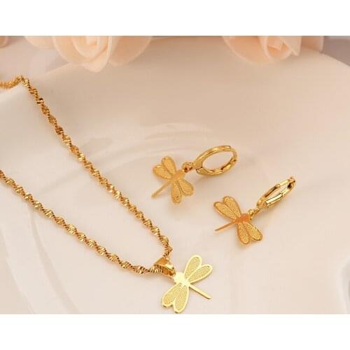 Cute dragonfly gold Jewelry sets Wedding pendant Necklace Earrings Jewelry Sets necklace earring set for women girls gifts PNG