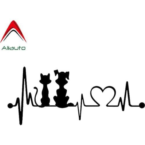 Aliauto Fashion Cartoon Car Stickers Dog & Cat Heartbeat Car Decoration Waterproof Decal Accessories Black/silver,19cm*8cm