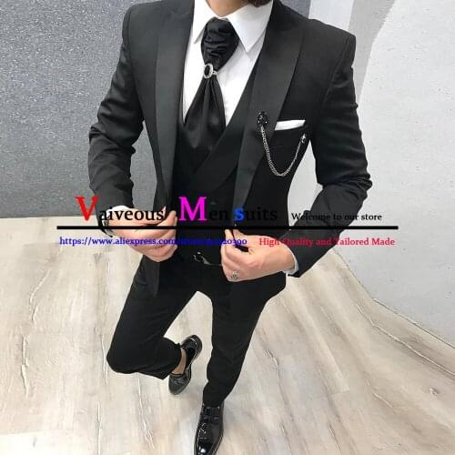 Men Suits for Wedding Notched Lapel Gentle Groom Wear Slim Fit Groomsmen Wedding Tuxedos 3 Pcs Jacket Pants Vest Best Man Blazer