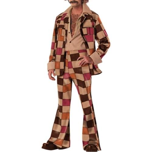 Mens Retro 60s 70s Plaid Disco Costume Fancy Party Sleazeball Leisure Suit