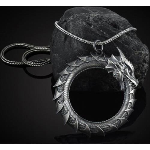 Ouroboros Pendant Necklace Mens Metal Dragon Pendant Hip Hop Chain Necklace For Women Personalized Ins Style Punk Jewelry