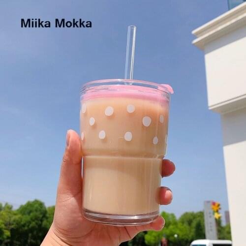 Kawai Portable Polka Dot Thermal Insulated Tea Coffee Mug Cup Reusable glass cup Friendly Travel Mugs