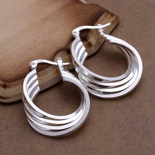 Simple Fashion Style Silver plated Four Ring Earrings Jewellery mens,Wholesale&New fashion, SMTE157
