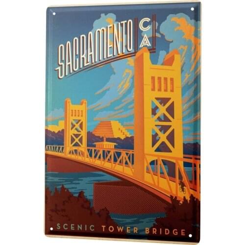 SINCE 2004 Tin Sign Metal Plate Decorative Sign Home Decor Plaques Deco City Sacramento Tower Bridge Scenic 8X12