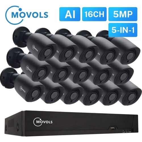MOVOLS 5MP Security Camera System 16CH H.265+ XVR Outdoor Indoor 16 PCS 5MP HD CCTV Camera P2P Video Surveillance System kits