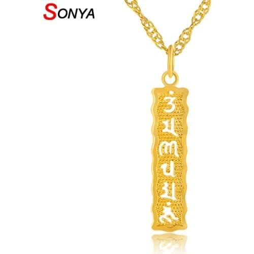 SONYA Buddhism Om Mani Padme Hum pendant Necklace for Men/Women Gold Color Prayer Mantra Religious Jewelry