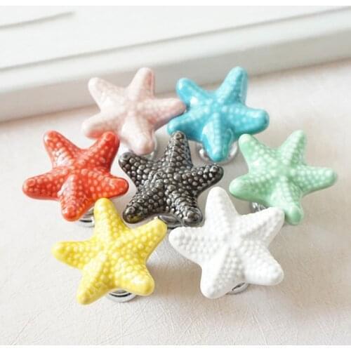 Starfish Furniture Handles Ceramic Cabinet Knobs Door Knob Cupboard Drawer Kitchen Wardrobe Pull Handle Home Decor Red Pink