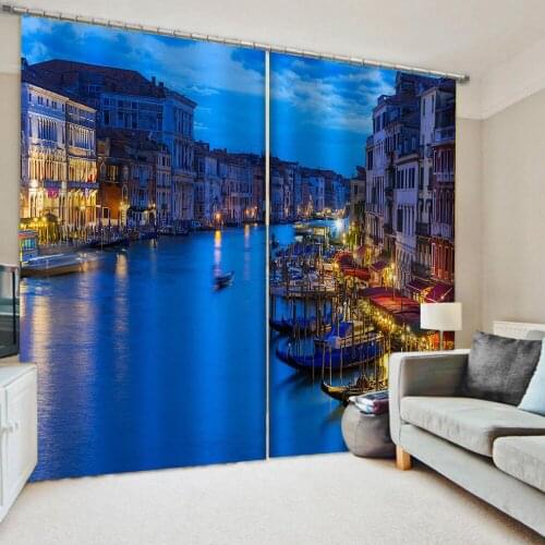 Custom blue City night scene Curtain Luxury 3D Window Curtain For Living Room Blackout curtain