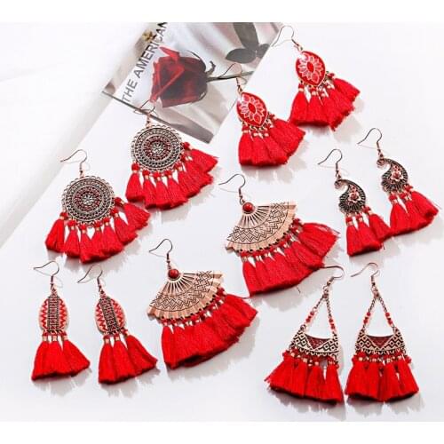 2020 New Sweet Exaggerate Red Big Tassel Statement Drop Earrings For Women Girls Wedding Ear Accessories Brincos