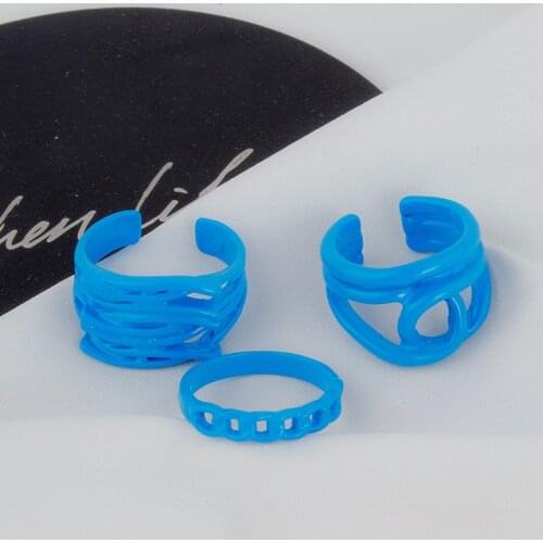 New Punk Blue Color Dripping Oil Painting Hollow Geometric Hyperbole Irregular Hollow Open Rings For Women Party Beach Jewelry