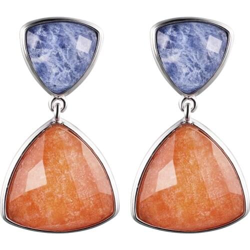 DORMITH real 925 sterling silver earring gemstone natural red Aventurine and blue Sodalite drop earrings for women fine jewelry