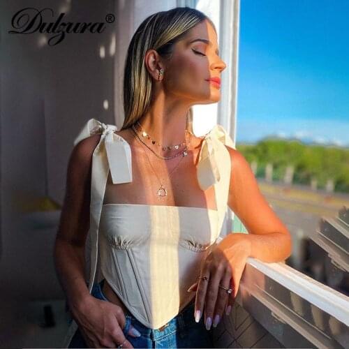 Dulzura Lace Up Bandage Women Irregular Strap Camis Corset Top Bustier Crops Elegant Party Club Streetwear 2020 Autumn Winter