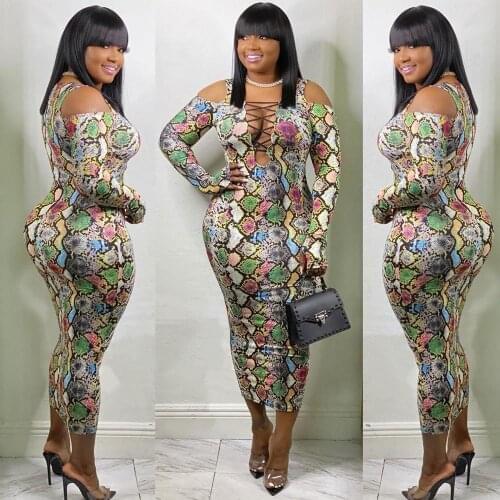 Echoine Summer Sexy Off Shoulder Long Maxi Dress Women Snake Print Long Bodycon Fitness Party Club Dresses Vintage Vestidos