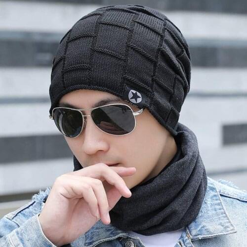Unisex Winter Knitted Hat Star Design Fleece Beanie Men Women Hat Warm Winter Hats For Men Bonnet Baggy Hat
