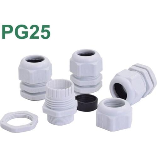 10pcs/lot PG25 Waterproof Nylon Cable Gland Connector Adjustable M32 Plastic Cable Gland with Locknut For 16-21mm Black Grey