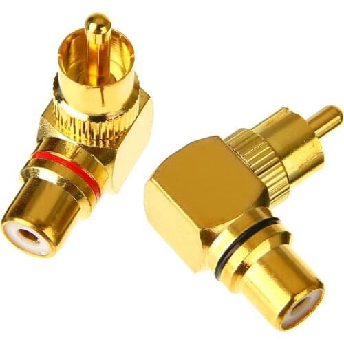 2pcs/lot RCA Connector Gold Plated Brass 90 Degree Right Angle RCA Type Adaptor Male to Female Plug Connectors