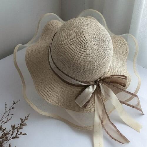 2021 WomenS Straw Hats Panama Caps Beach Summer UV Protection Super Wide Brim Panama Floppy Beach Ladies Bow Hat