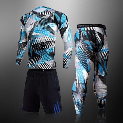 3Pcs/Set Mens Tracksuit Sports Suit Gym Fitness Compression Clothing Thermal Underwear Set Jogging Workout Tights Base Wear