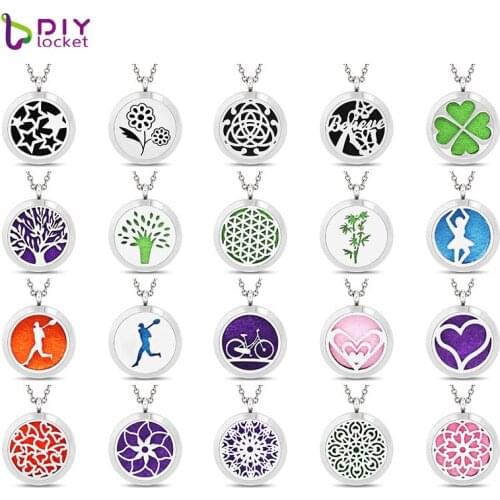 30mm Stainless Steel Diffuser Oil Neclack Wholesale Mix Style Essential Oil Necklace Diffusers AA201-220-L60