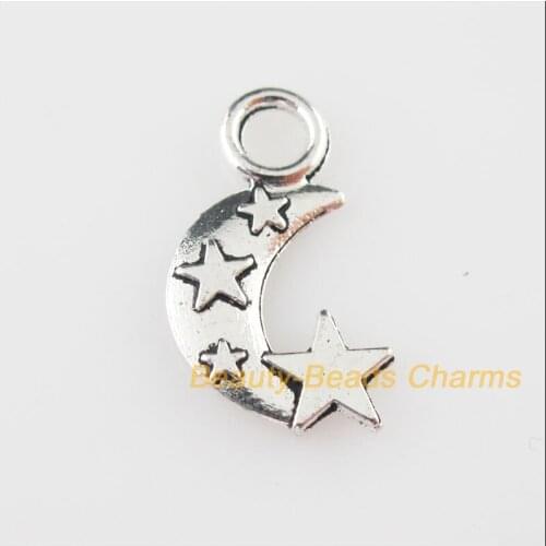50 New Charms Lovely Moon Stars Tibetan Silver Tone Pendants 10x18.5mm
