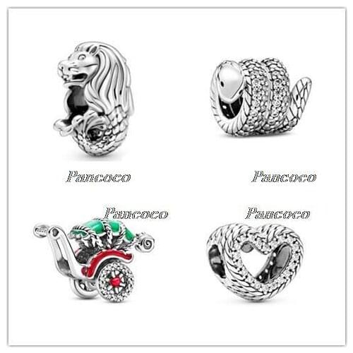 925 Sterling Silver Baeds Traditional Rickshaw Charm Fit Pan Bracelet & Necklace Jewelry