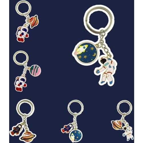 Planet Astronaut Keychain, Cartoon Starry Sky Space Key Chains Creative Birthday Christmas Gift, Bag Ornaments