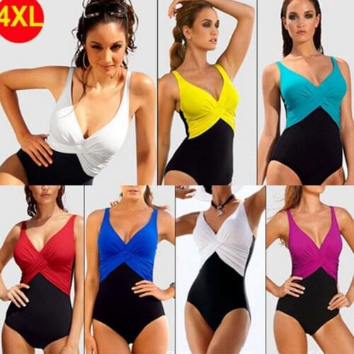 One Piece Swimsuit Bathing Plus Size 4XL Bikini Swimwear Woman Swimsuits Patchwork Swim Suit Swimming Women 2019 Badpak Meisje